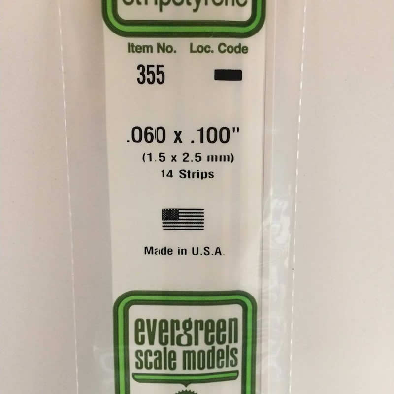 EVG355 Styrene Dimensional Strips .060in x .100in x 24in (14) Evergreen Main Image