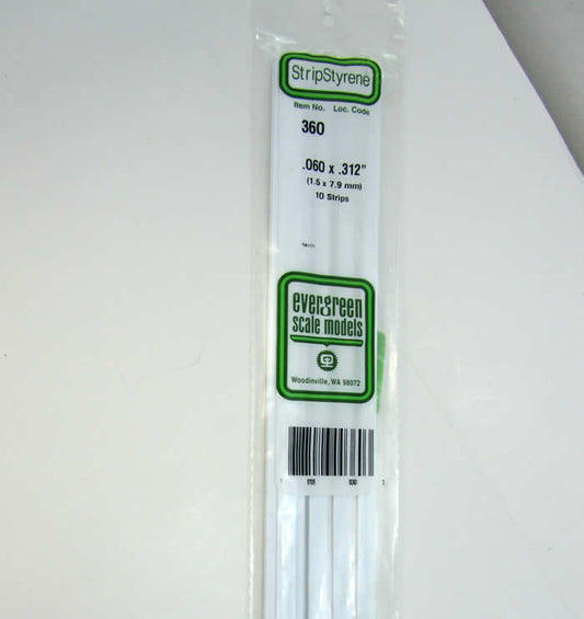 EVG360 Styrene Dimensional Strips .060in x .312in x 24in (10) Evergreen Main Image