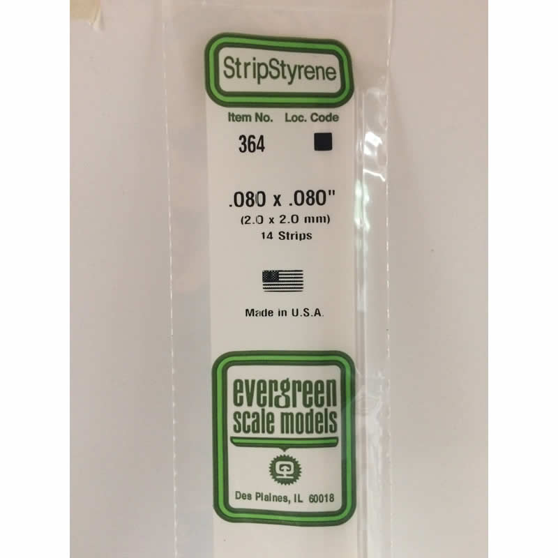 EVG364 Styrene Dimensional Strips .080in x .080in x 24in (14) Evergreen Main Image