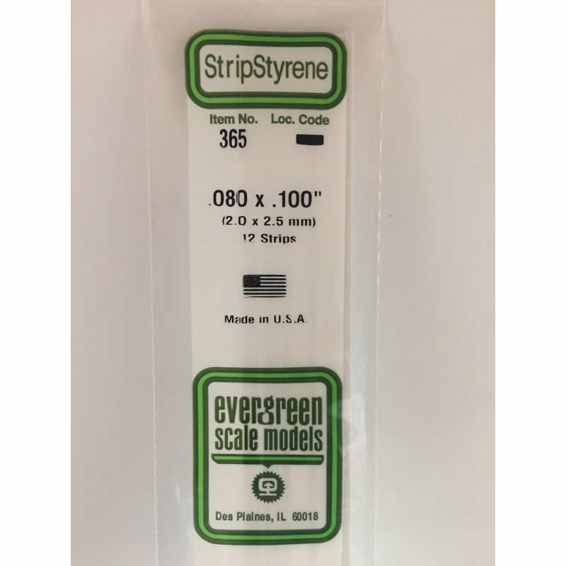 EVG365 Styrene Dimensional Strips .080in x .100in x 24in (12) Evergreen Main Image