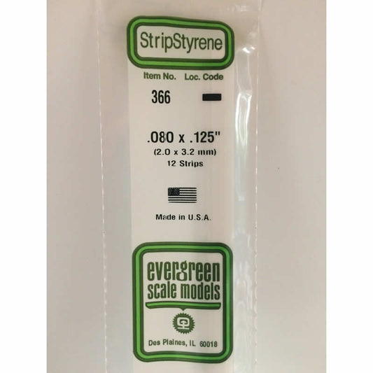 EVG366 Styrene Dimensional Strips .080in x .125in x 24in (12) Evergreen Main Image