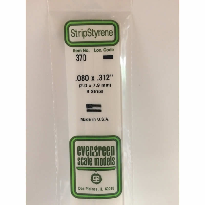 EVG370 Styrene Dimensional Strips .080in x .312in x 24in (9) Evergreen Main Image