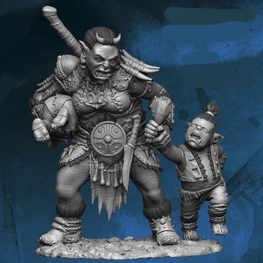 FLM28015 Orc Woman with Crying Child Figure Kit 28mm Heroic Scale Miniature Unpainted Main Image