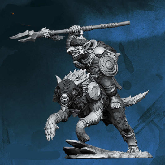 FLM28034 Goblin Leader On Warg with Spear or Sword Figure Kit 28mm Heroic Scale Miniature Unpainted Main Image