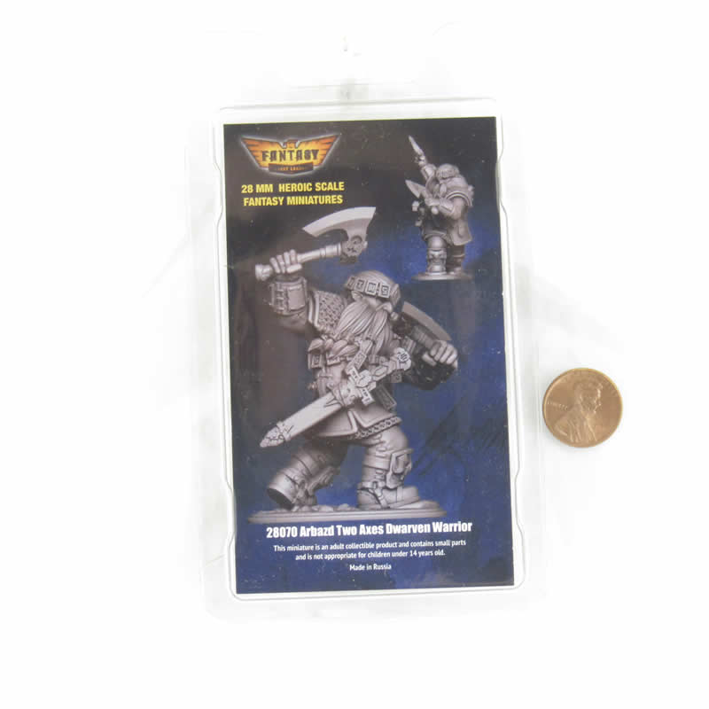 FLM28070 Arbazd Two Axes Dwarven Warrior Figure Kit 28mm Heroic Scale Miniature Unpainted 3rd Image
