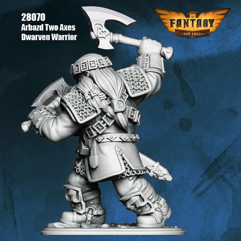 FLM28070 Arbazd Two Axes Dwarven Warrior Figure Kit 28mm Heroic Scale Miniature Unpainted 4th Image