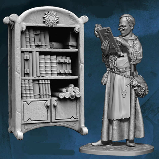 FLM28092 Herbal Healer with Bookcase Figure Kit 28mm Heroic Scale Miniature Unpainted Main Image