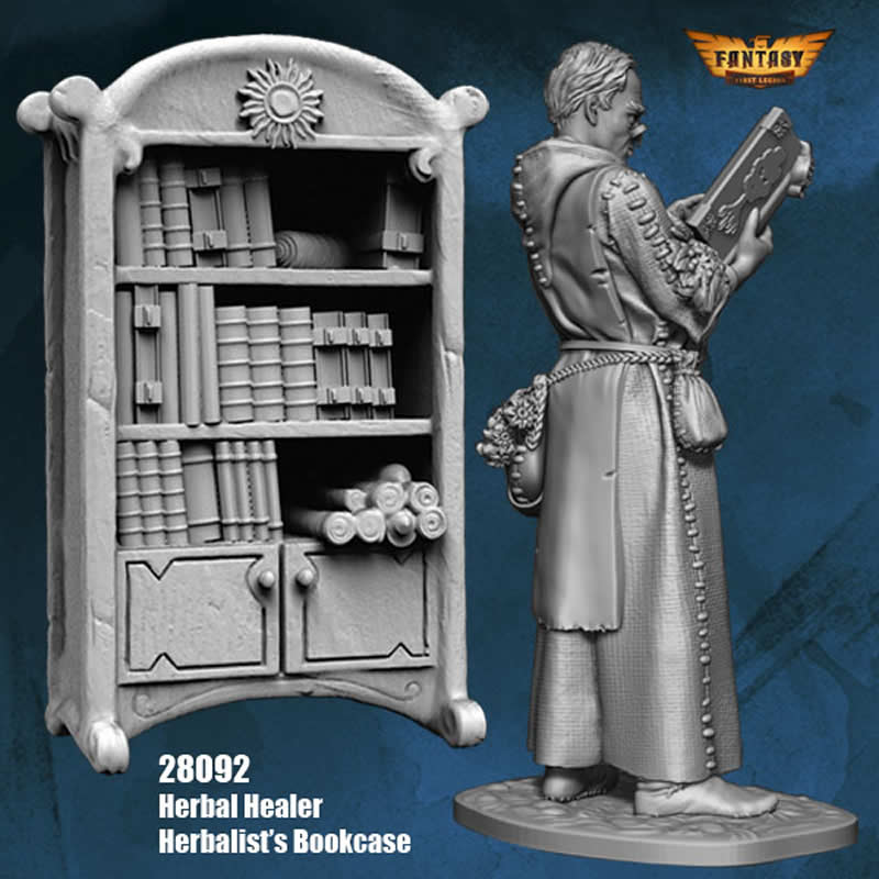 FLM28092 Herbal Healer with Bookcase Figure Kit 28mm Heroic Scale Miniature Unpainted 4th Image