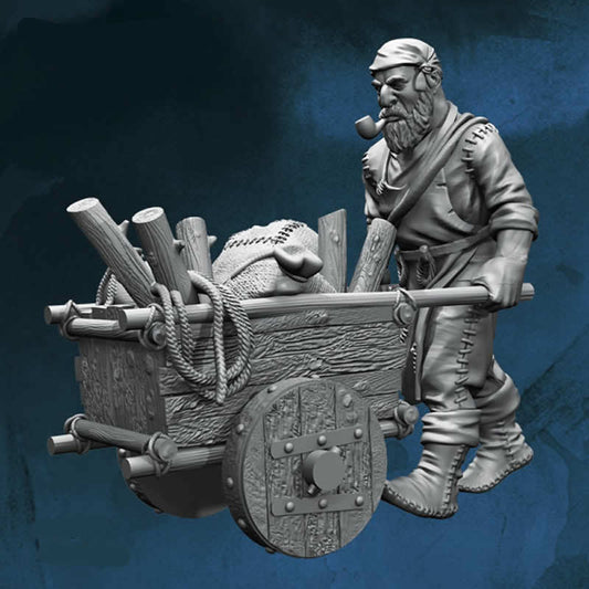 FLM28101 Craftsman With Woodcart Figure Kit 28mm Heroic Scale Miniature Unpainted Main Image