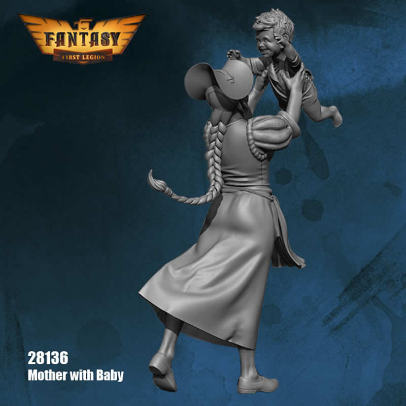 FLM28136 Mother with Baby Figure Kit 28mm Heroic Scale Miniature Unpainted 4th Image