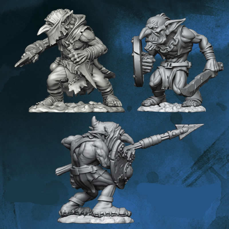 FLM28GOB02 Goblin Warriors 3 Different Goblins Figure Kit 28mm Heroic Scale Miniature Unpainted Main Image