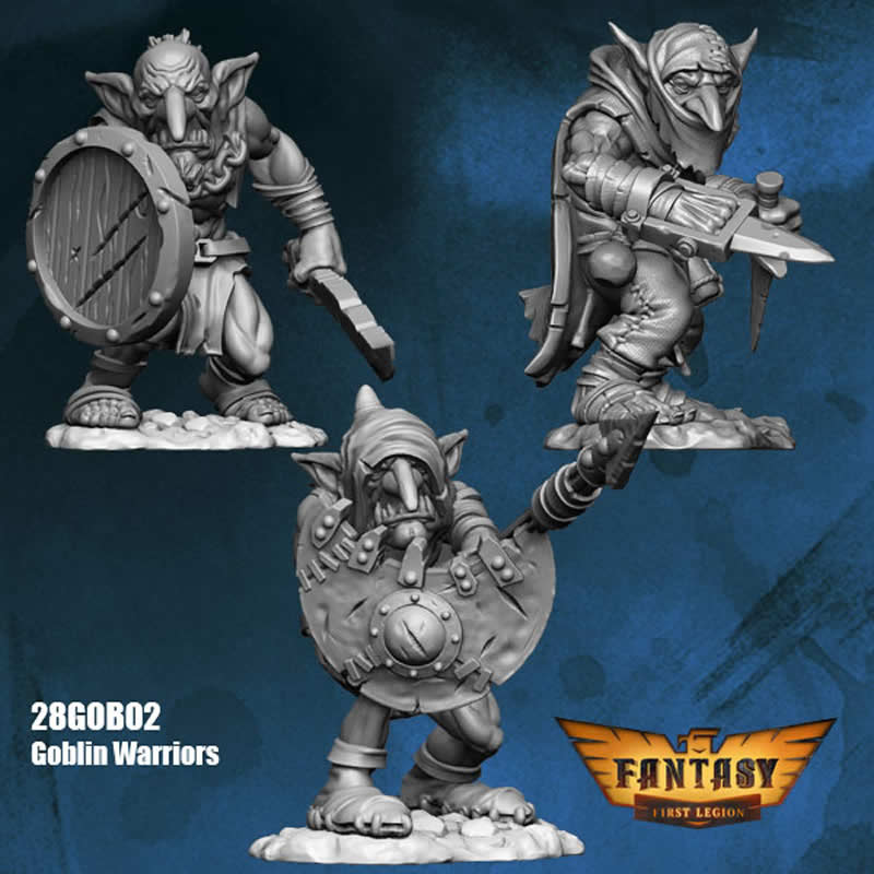 FLM28GOB02 Goblin Warriors 3 Different Goblins Figure Kit 28mm Heroic Scale Miniature Unpainted 4th Image