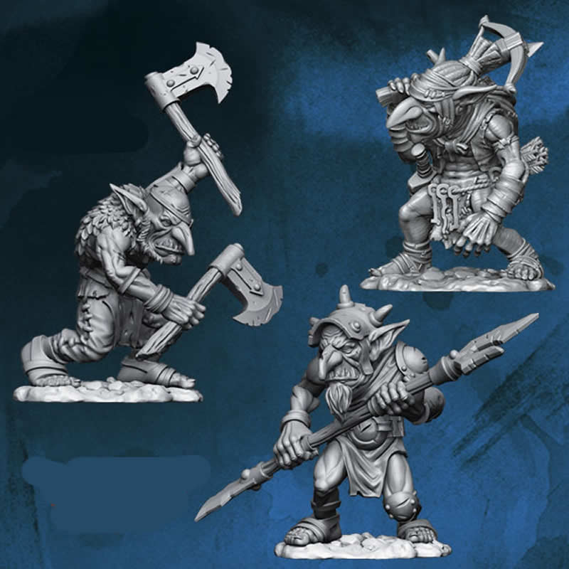 FLM28GOB03 Goblin Warriors 3 Different Goblins Figure Kit 28mm Heroic Scale Miniature Unpainted Main Image