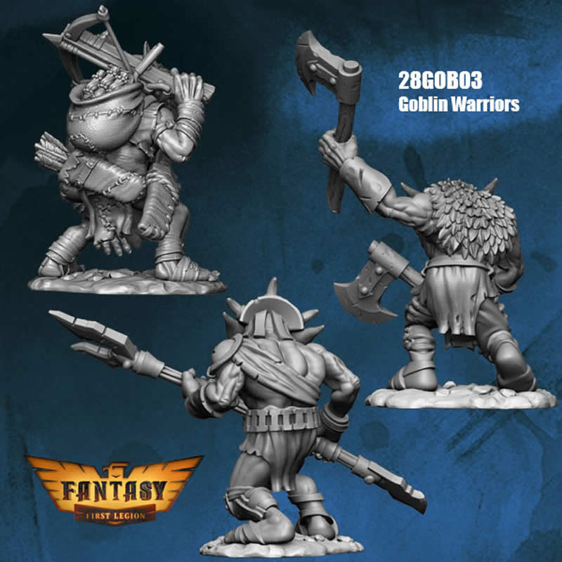 FLM28GOB03 Goblin Warriors 3 Different Goblins Figure Kit 28mm Heroic Scale Miniature Unpainted 4th Image
