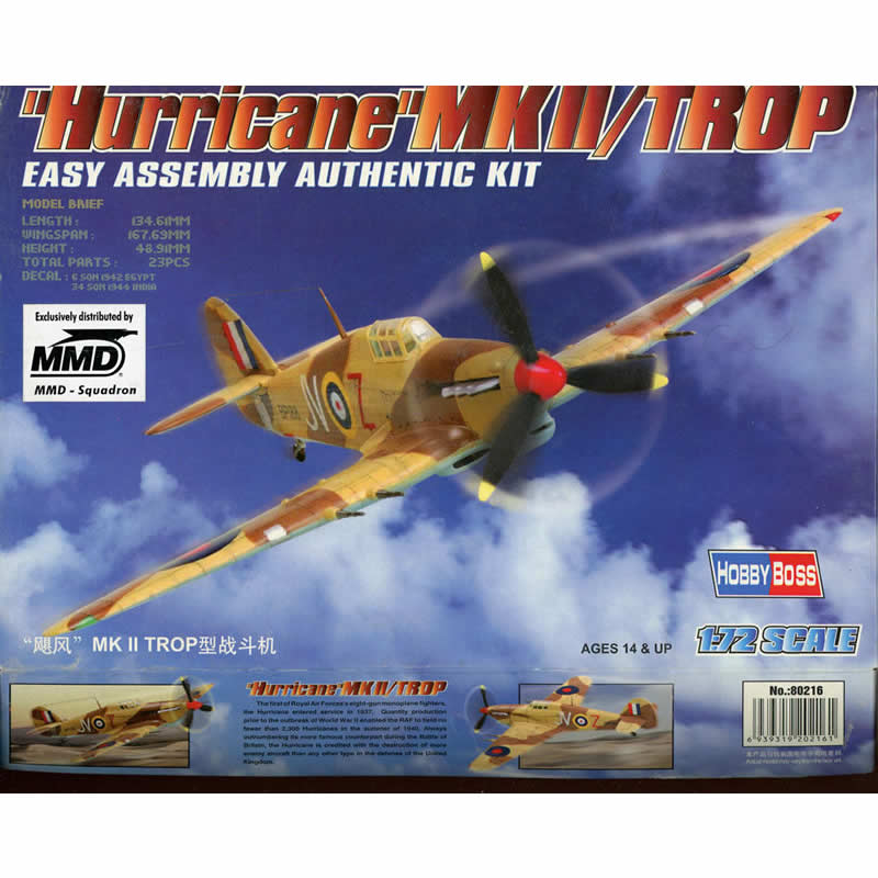 HBM80216 Hurricane MkII Tropical 1/72 Scale Plastic Model Kit Hobby Boss Main Image