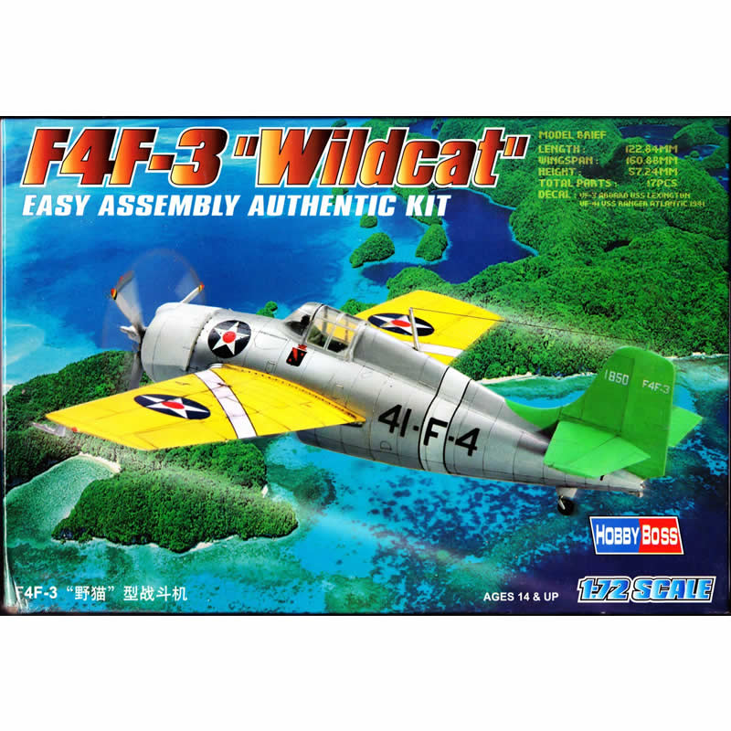 HBM80219 F4F-3 Wildcat 1/72 Scale Plastic Model Kit Hobby Boss Main Image