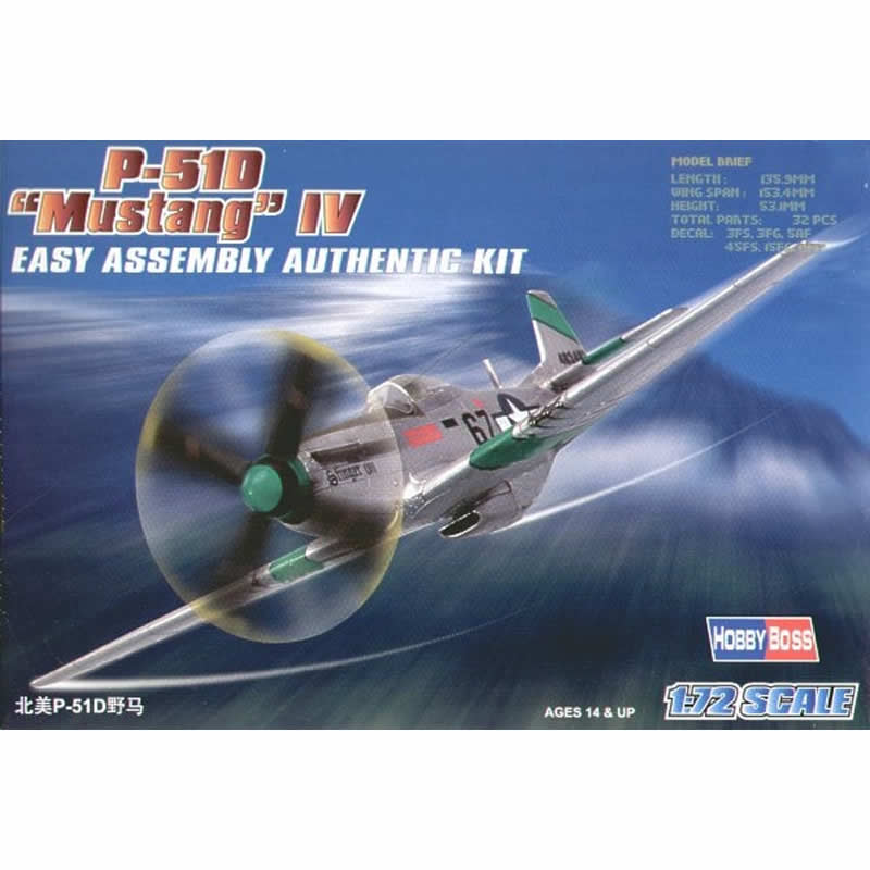 HBM80230 P-51D Mustang IV 1/72 Scale Plastic Model Kit Hobby Boss Main Image