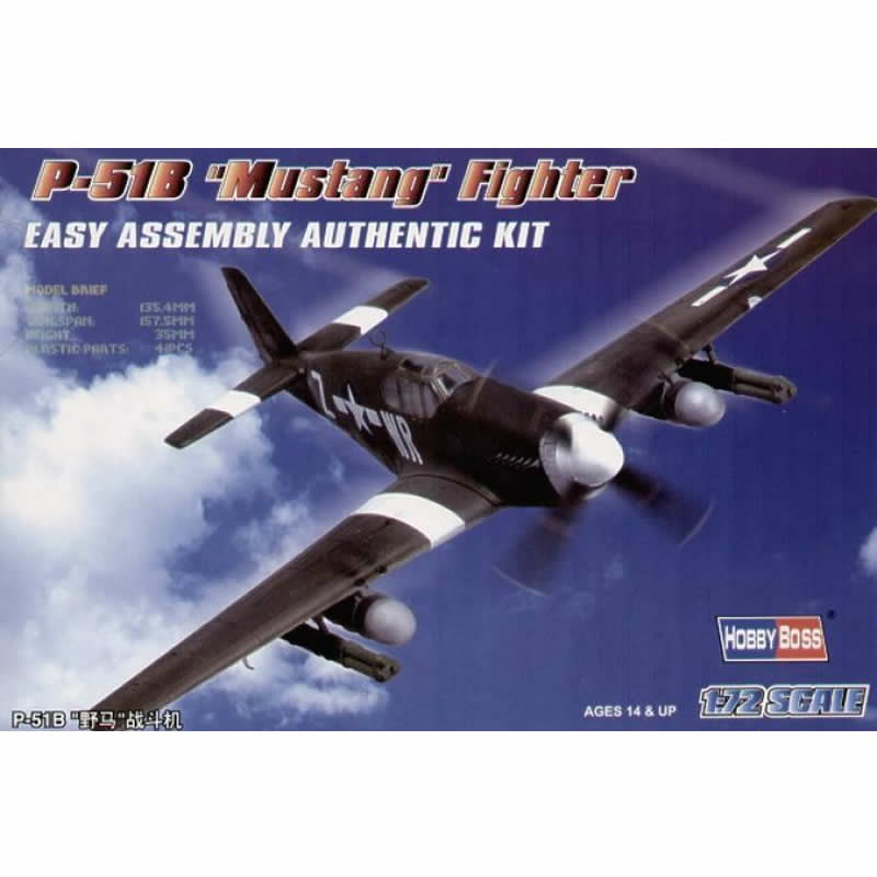 HBM80242 P-51B Mustang Hun Hunter 1/72 Scale Plastic Model Kit Hobby Boss Main Image
