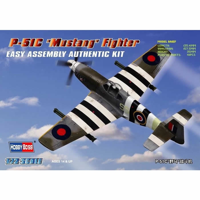 HBM80243 P-51C Mustang 1/72 Scale Plastic Model Kit Hobby Boss Main Image