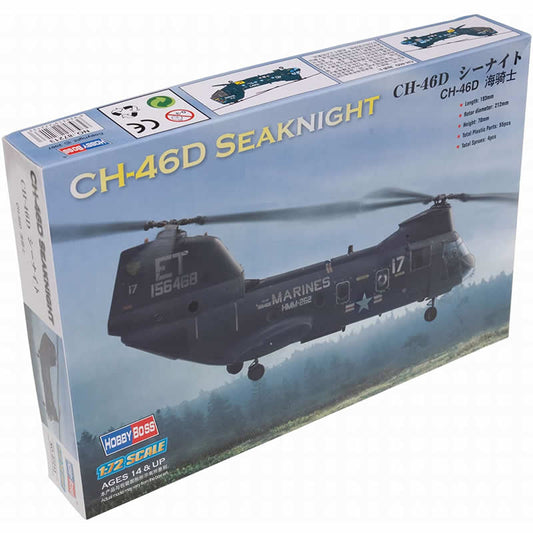 HBM87213 CH46D Sea Knight Helicopter 1/72 Scale Plastic Model Kit Hobby Boss Main Image