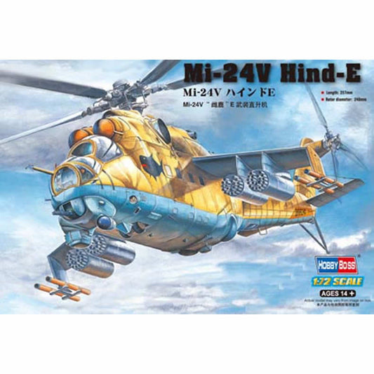 HBM87220 Mi-24V Hind E Gunship Helicopter 1/72 Scale Plastic Model Kit Main Image