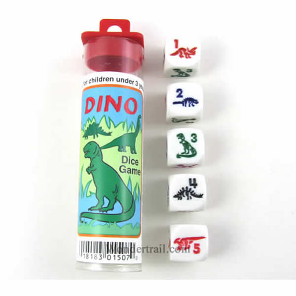 KOP01507 Dino Dice Game White Opaque Six Sided Dice (D6) 16mm (5/8in) Main Image