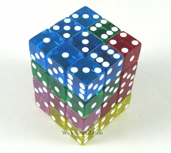 KOP01851 Assorted Transparent Squared Corner Dice Pips D6 12mm Pack of 36 Main Image