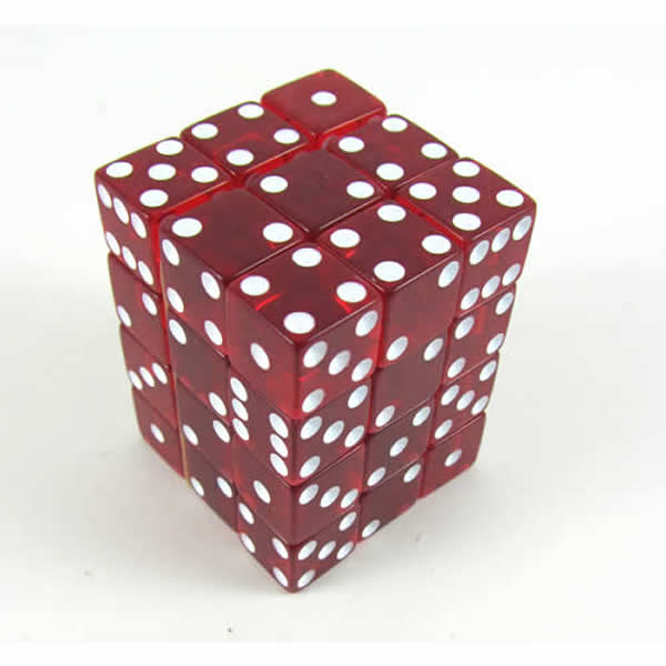 KOP01855 Red Transparent Squared Corner Dice White Pips D6 12mm Main Image