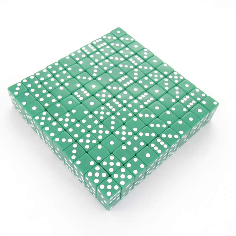 KOP01982 Green Opaque Dice White Pips D6 16mm (5/8in) Bulk Pack of 200 Main Image