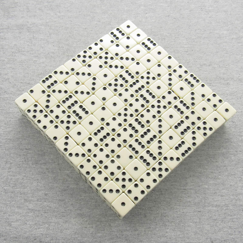 KOP01983 Ivory Opaque Dice Black Pips D6 16mm (5/8in) Bulk Pack of 200 Main Image