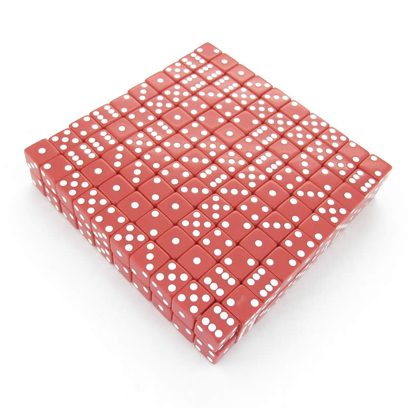 KOP01988 Red Opaque Dice White Pips D6 16mm (5/8in) Bulk Pack of 200 Main Image