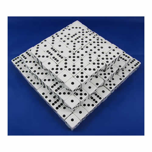 KOP01990 White Opaque Dice Black Pips D6 16mm (5/8in) Bulk Pack of 200 Main Image