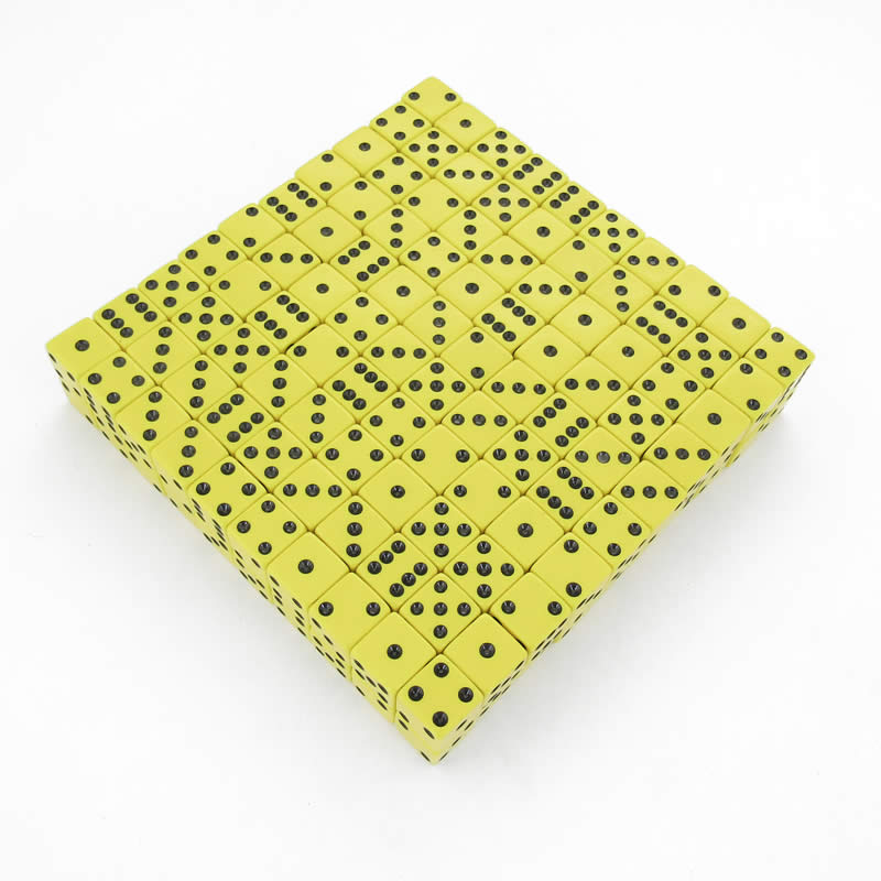 KOP01992 Yellow Opaque Dice Black Pips D6 16mm (5/8in) Bulk Pack of 200 Main Image