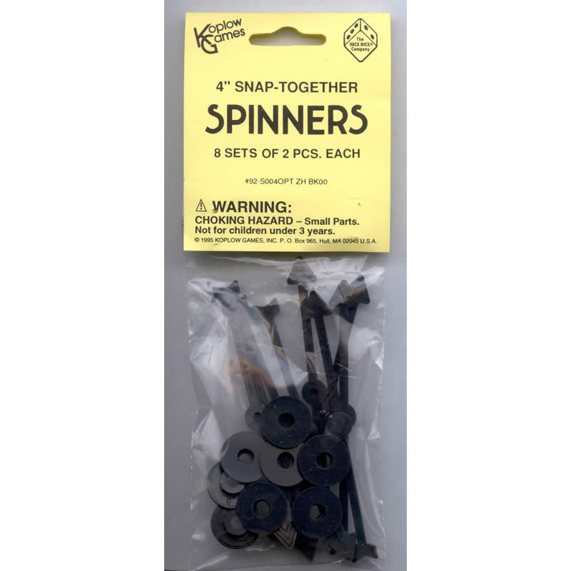 KOP04258 Black Plastic Game Spinners 4 inches Long Pack of 8 Koplow Games 2nd Image