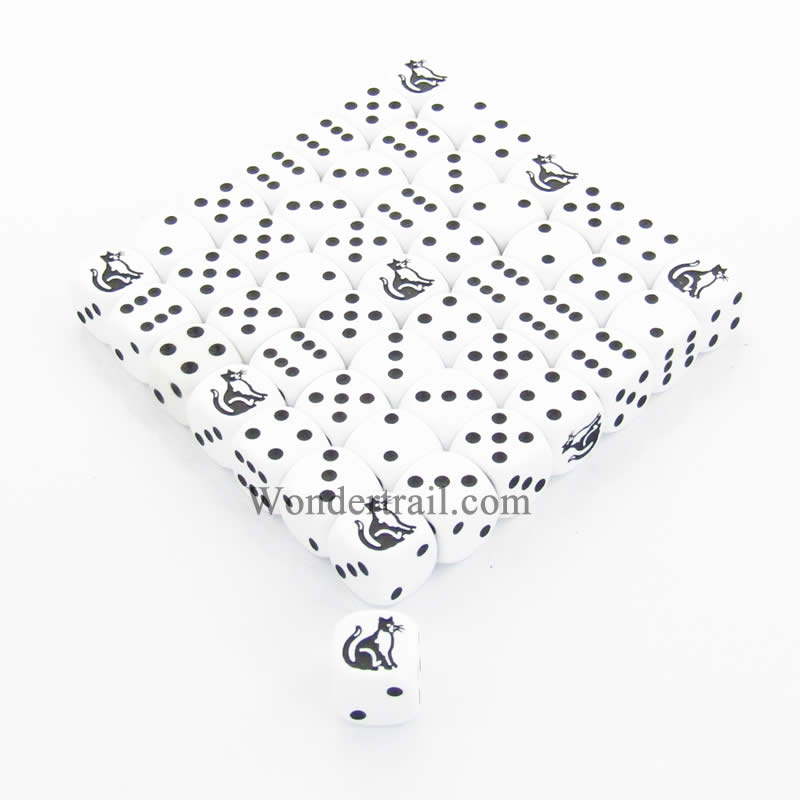 KOP04894 Cat Dice Opaque White Black Pips 16mm (5/8in) Bulk Pack of 50 Main Image