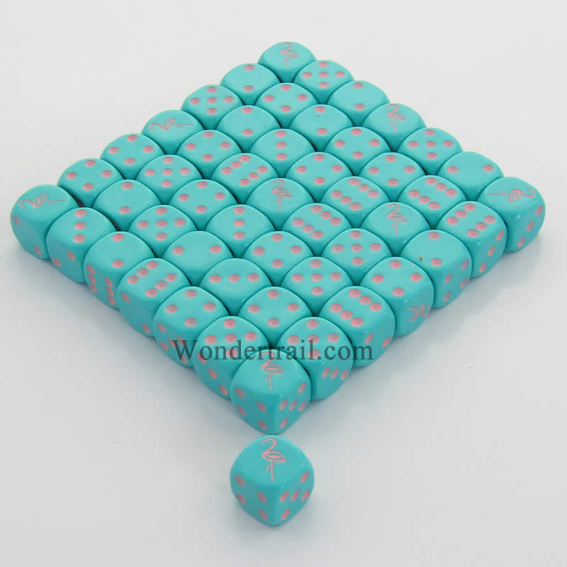 KOP04930 Flamingo Dice Opaque Aqua Pink Pips 16mm Bulk Pack of 50 Main Image