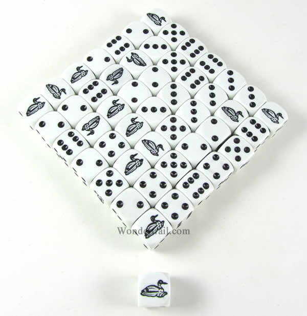 KOP04944 Loone Dice Opaque White with Black Pips 16mm (5/8in) Bulk Pack of 50 Koplow Games Main Image