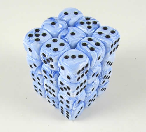 KOP05127 Blue Swirl Deluxe Dice Black Pips D6 12mm (1/2in) Pack of 36 Main Image