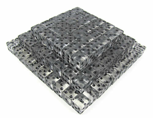 KOP05175 Clear Transparent Dice Black Pips D6 16mm Bulk Pack of 200 Main Image