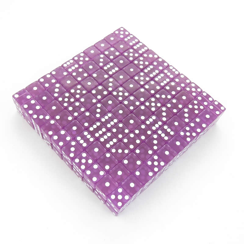 KOP05177 Orchid Transparent Dice White Pips D6 16mm Bulk Pack of 200 Main Image