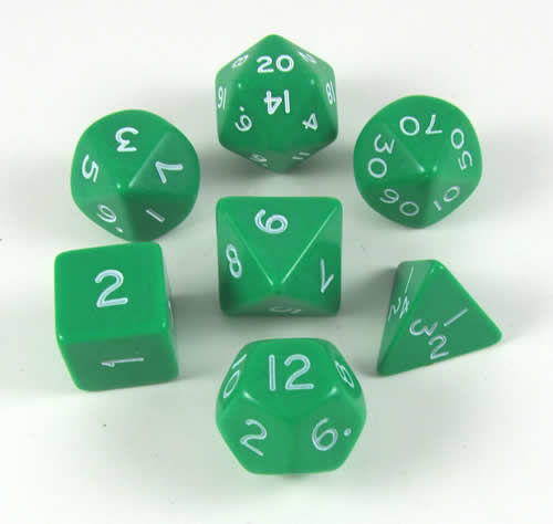 KOP06534 Green Jumbo Dice with White Numbers D6 24mm (15/16in) Set of 7 Main Image