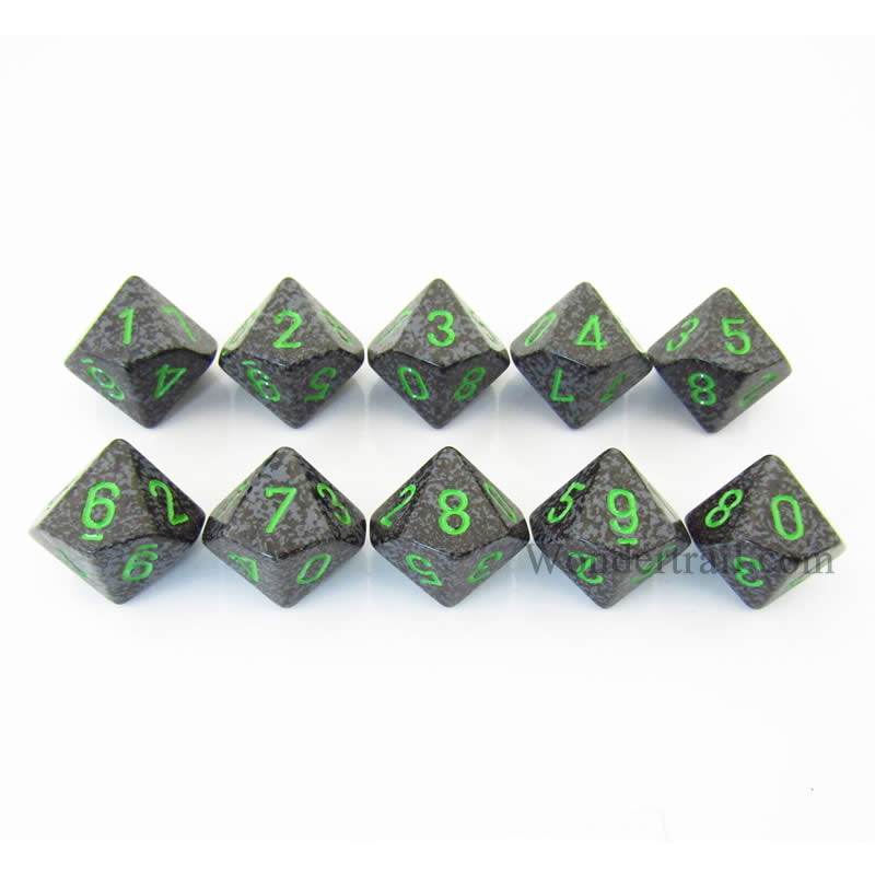 KOP08478 Earth Elemental Dice Green Numbers D10 16mm Pack of 10 Main Image