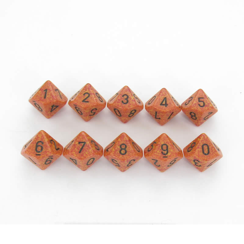 KOP08481 Fire Elemental Dice Black Numbers D10 16mm Pack of 10 Main Image