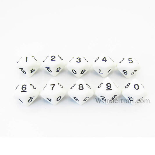 KOP08512 White Opaque Dice with Black Numbers D10 16mm (5/8in) Pack of 10 Main Image