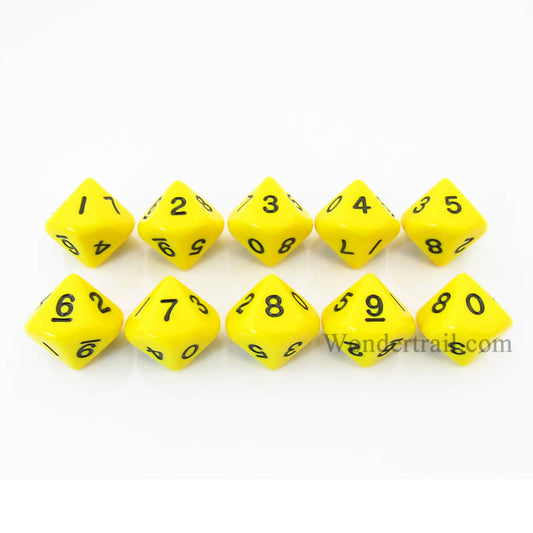 KOP08513 Yellow Opaque Dice Black Numbers D10 16mm (5/8in) Pack of 10 Main Image