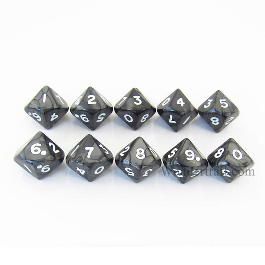 KOP08514 Charcoal Pearlized Dice White Numbers D10 16mm Pack of 10 Main Image