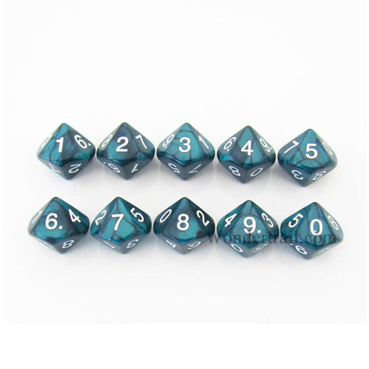 KOP08515 Emerald Pearlized Dice White Numbers D10 16mm Pack of 10 Main Image