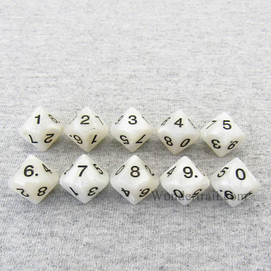 KOP08516 Gray Pearlized Dice Black Numbers D10 16mm (5/8in) Pack of 10 Main Image