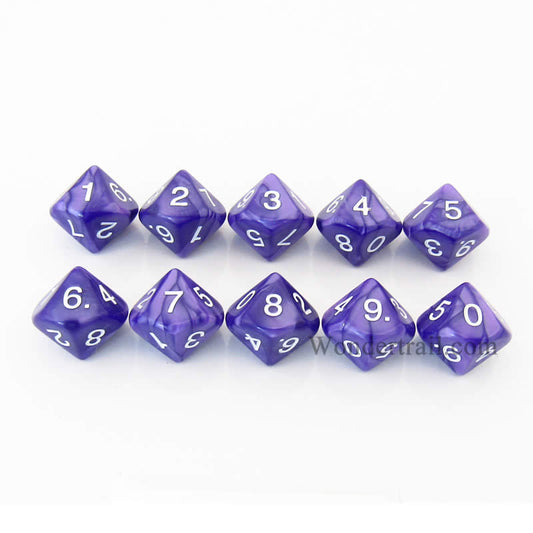 KOP08518 Purple Pearlized Dice White Numbers D10 16mm Pack of 10 Main Image
