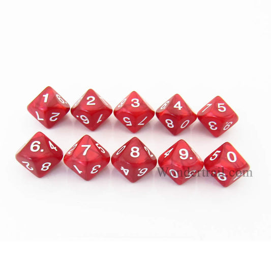 KOP08519 Red Pearlized Dice White Numbers D10 16mm (5/8in) Pack of 10 Main Image